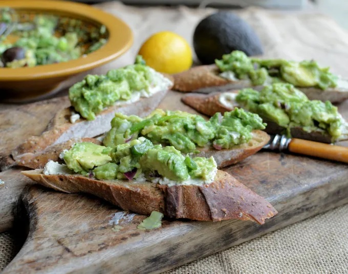 South African Style Guacamole and Cream Cheese Tartines